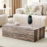 Modern Faux Marble Coffee Table, Rectangle Center Table for Living Room, Minimalist Coffee Table with Grey Marble Finish, Cocktail Tea Table for Home,No Assembly Required