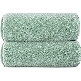 POLYTE Ring Spun Microfiber Oversize Quick Dry Lint Free Bath Towel, 60 x 30 in, Pack of 2 (Green)