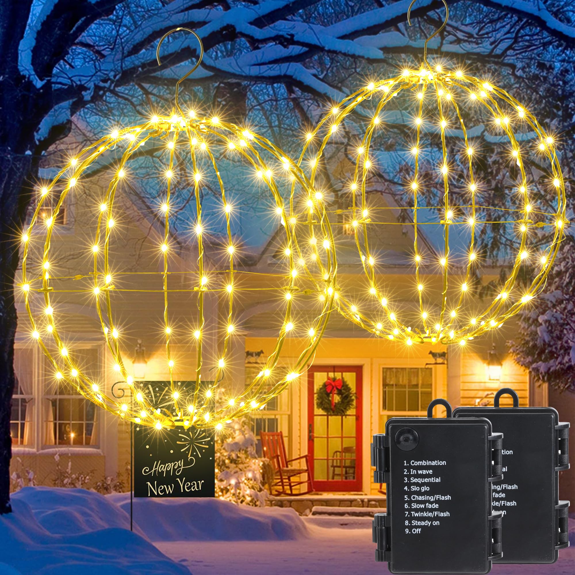 Photo 1 of *1 PACK** Joomer Battery Operated Ball Lights 1Pack, 11IN 120 LED Foldable Metal Sphere Lights, Waterproof 8 Lighting Modes with Timer Function, Hanging Light for Christmas Decorations (Warm White)