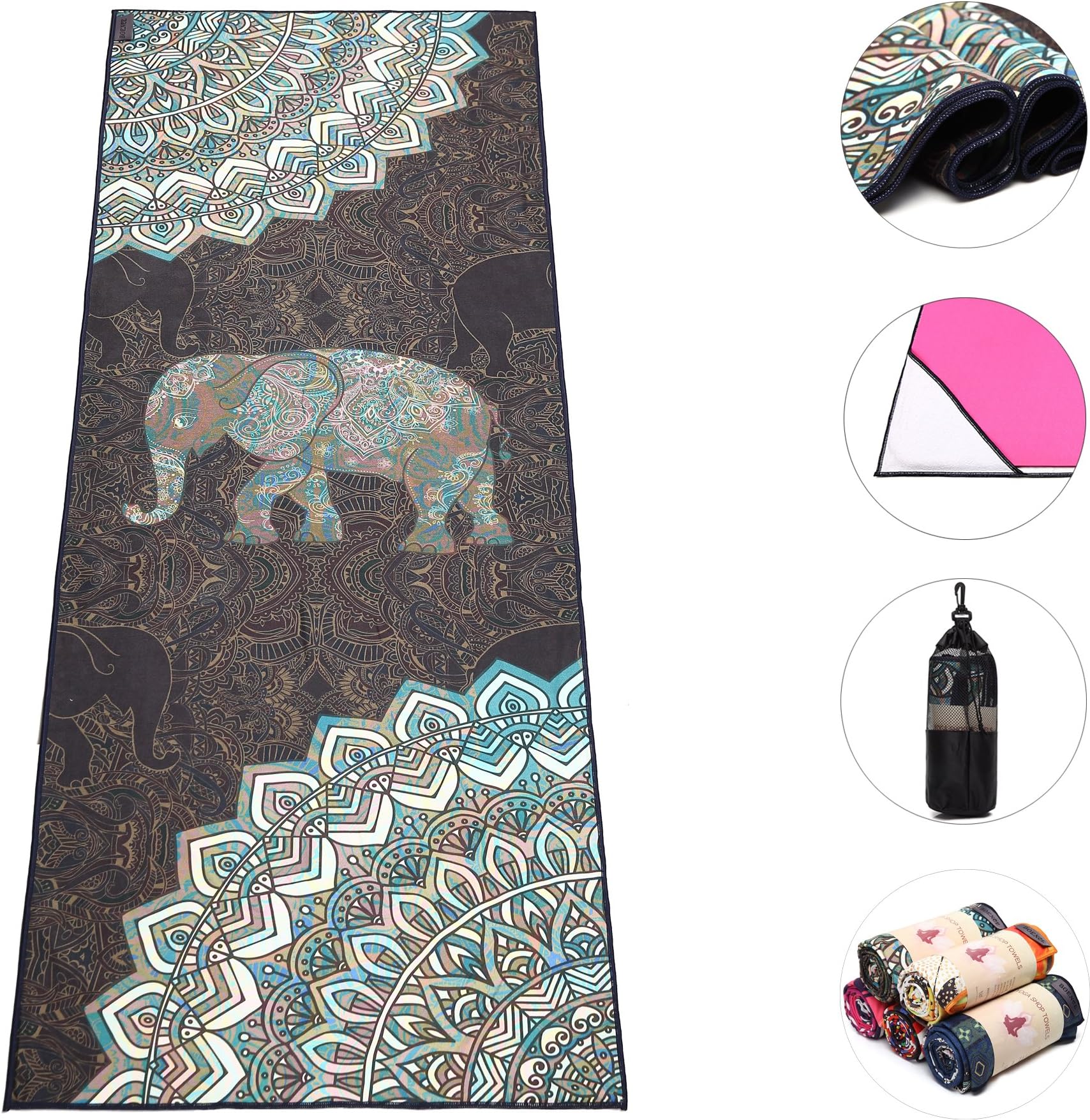 Boence Yoga Towel,100% Microfiber Non Slip Hot Yoga Mat Towel with Corner Pocket Design