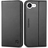 SHIELDON Wallet Case for iPhone 16e 2025, Genuine Leather RFID Blocking Credit Card Holder Folio Magnetic Kickstand Shock-Absorbent Protective Phone Case Compatible with iPhone 16e 6.1" - Black