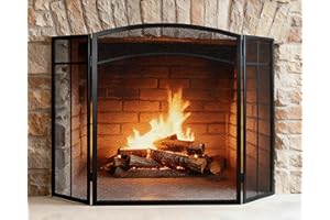 Gtongoko Fireplace Screen 3 Panel 48" W x 29" H Wrought Iron Metal Decorative Fire Spark Guard Cover for Living Room, Fits Most Standard Fireplaces, Black
