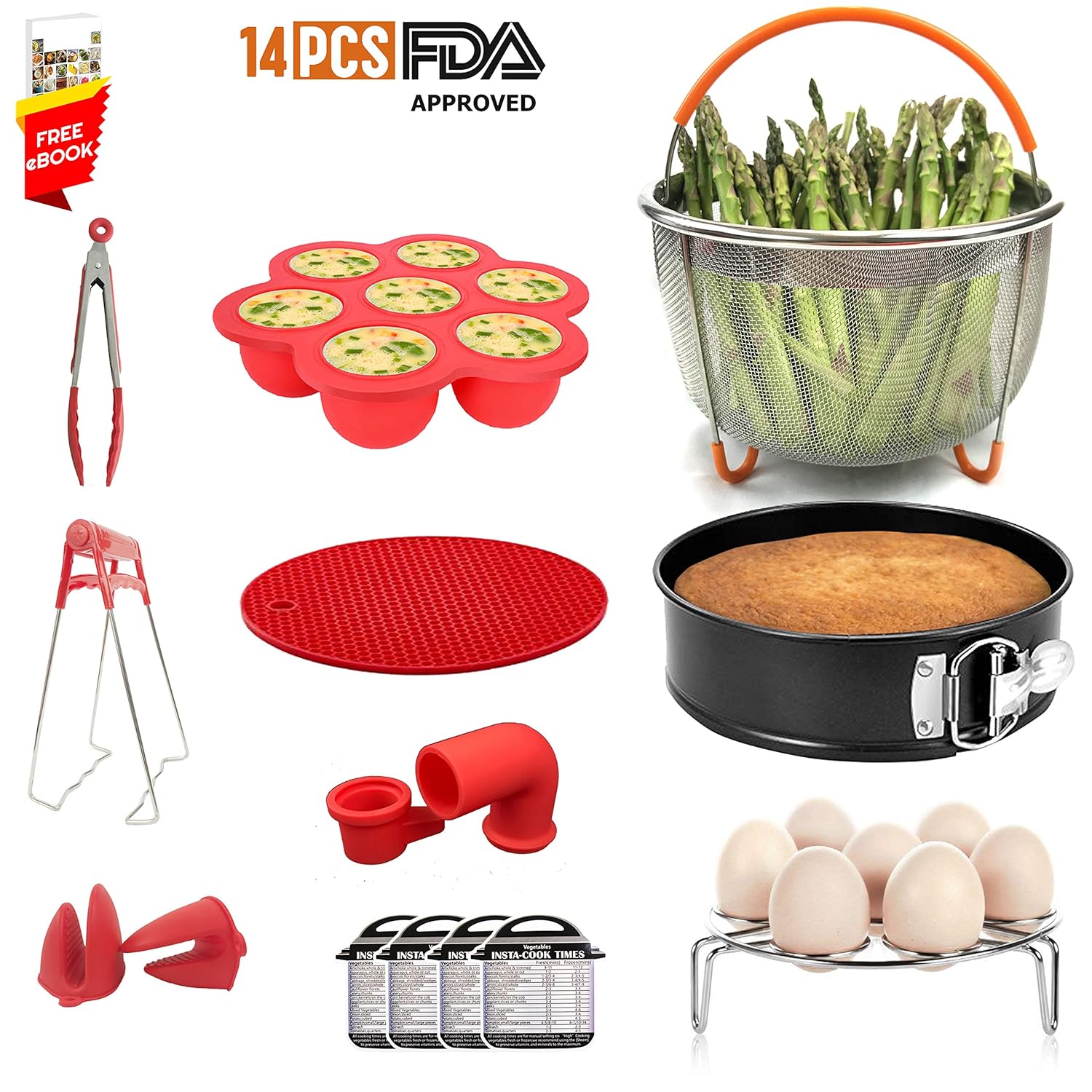 Subcoo 14 accesorios para olla instantánea | Cesta de vapor, molde ...