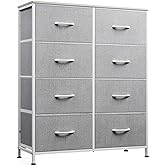 WLIVE Fabric Dresser for Bedroom, Tall Dresser with 8 Drawers, Storage Tower with Fabric Bins, Double Dresser, Chest of Drawers for Closet, Playroom, Dormitory, Light Grey