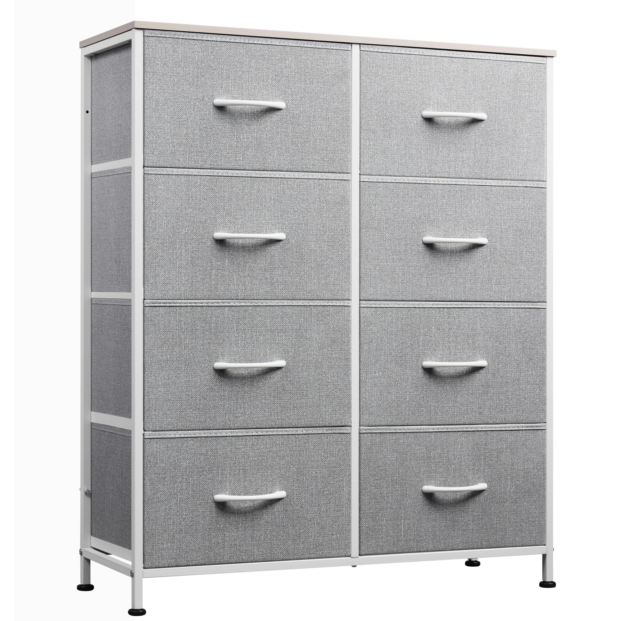 WLIVE Fabric Dresser for Bedroom, Tall Dresser with 8 Drawers, Storage Tower with Fabric Bins, Double Dresser, Chest of Drawers for Closet, Playroom, Dormitory, Light Grey Image