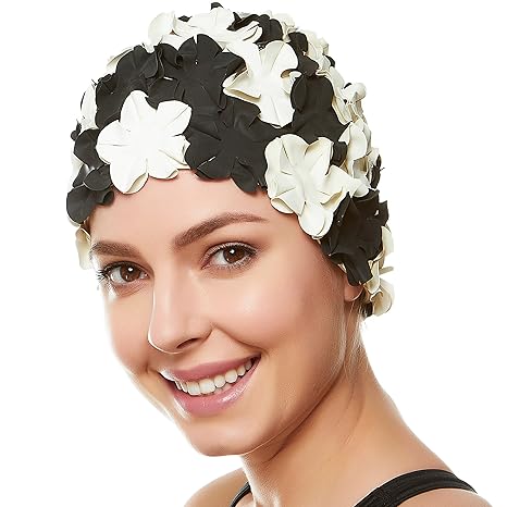 Beemo Floral Petal Ladies Bathing Swim Cap Black White Amazon