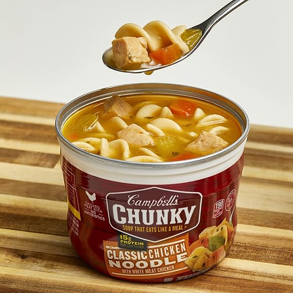 CAMPBELL’S CHUNKY MICROWAVABLE CLASSIC CHICKEN NOODLE SOUP, 15.25 OUNCE BOWL