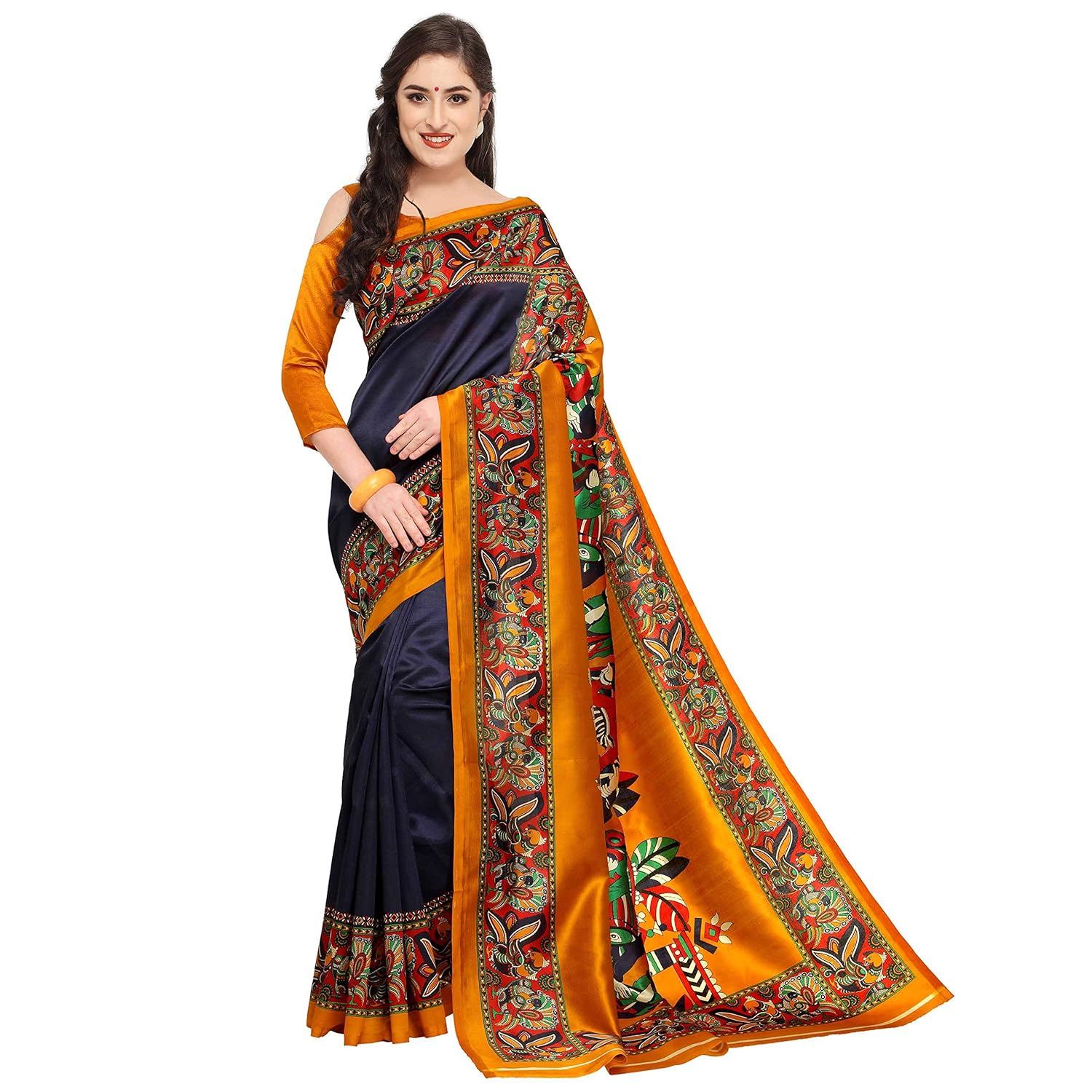 oomph! art silk saree with blouse piece