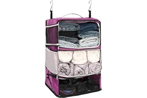 ELEZAY Hanging Packing Cubes Portable Closet 3-Shelf Travel Collapsible Compression Garment Organizer for Carry-on Luggage Suitcase Space Saver Bag XX-Large_No Side Pockets, Purple