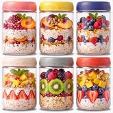DicraoLea 6-pack 16 oz Overnight Oats Containers with Lids | Mason Jars with Airtight Lids, Wide mouth Mason Salad jars, Yogurt Parfaits, Smoothies, Salads (16oz - 6pcs)