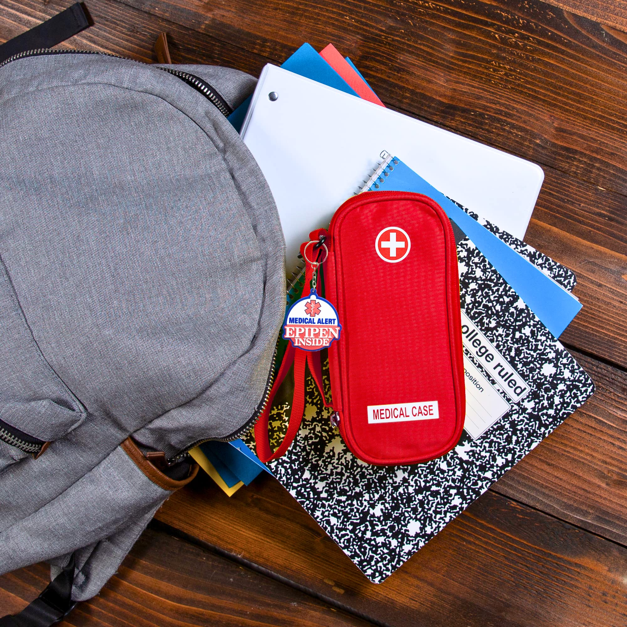 EpiPen Medical Carrying Case Insulated, Travel Medication Organizer Bag Emergency Medical Pouch, Fits 2 EpiPens, Asthma Inhaler, Anti-Histamine, Auvi-Q, Allergy Medicine Essentials, Red