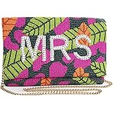 Pretty Robes MRS Clutch Purse for Wedding Da Beaded Tropical Clutch for Bachelorette Party Tropical Bridal Purse, Bridal Shower Gifts for Future Mrs and Bride To Be