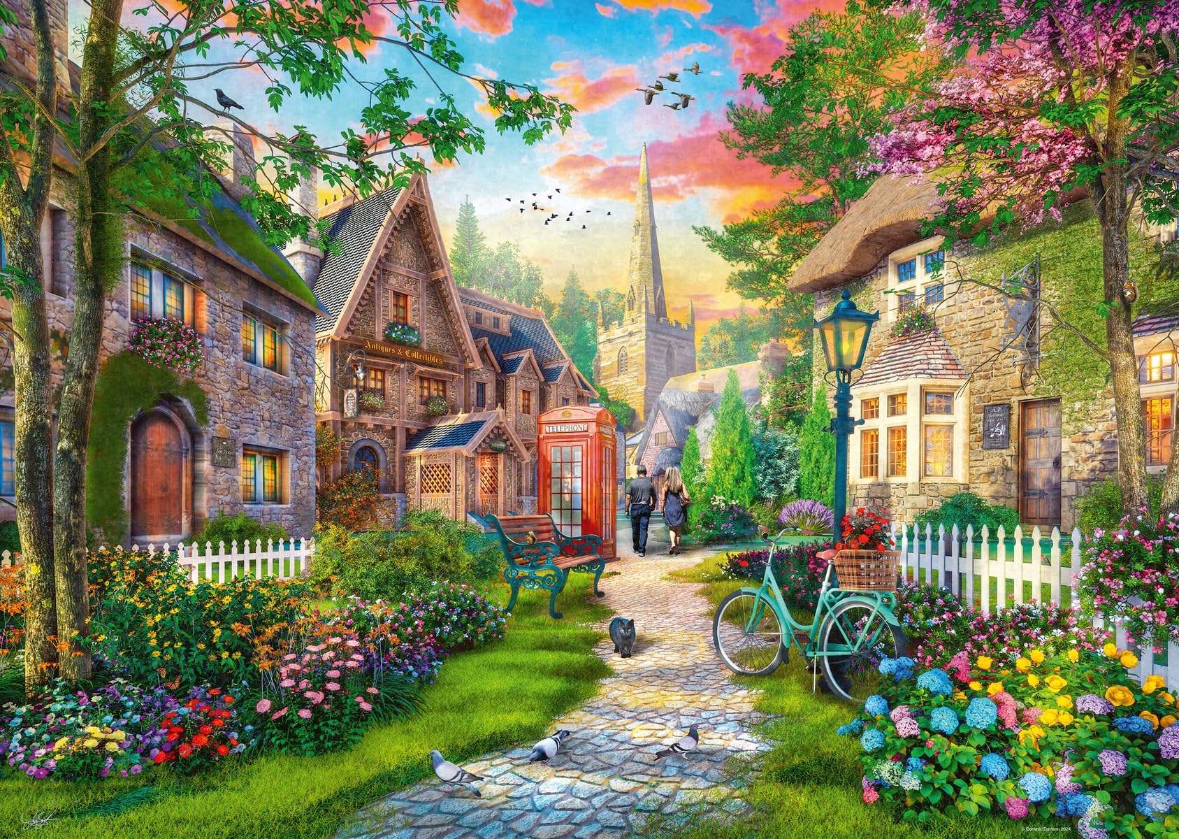 Photo 1 of Ravensburger - Church Lane - 1000 Piece Jigsaw Puzzle - Charming English Village Church - Bright, Peaceful Imagery - Frameable - Premium Quality - Puzzles for Adults
