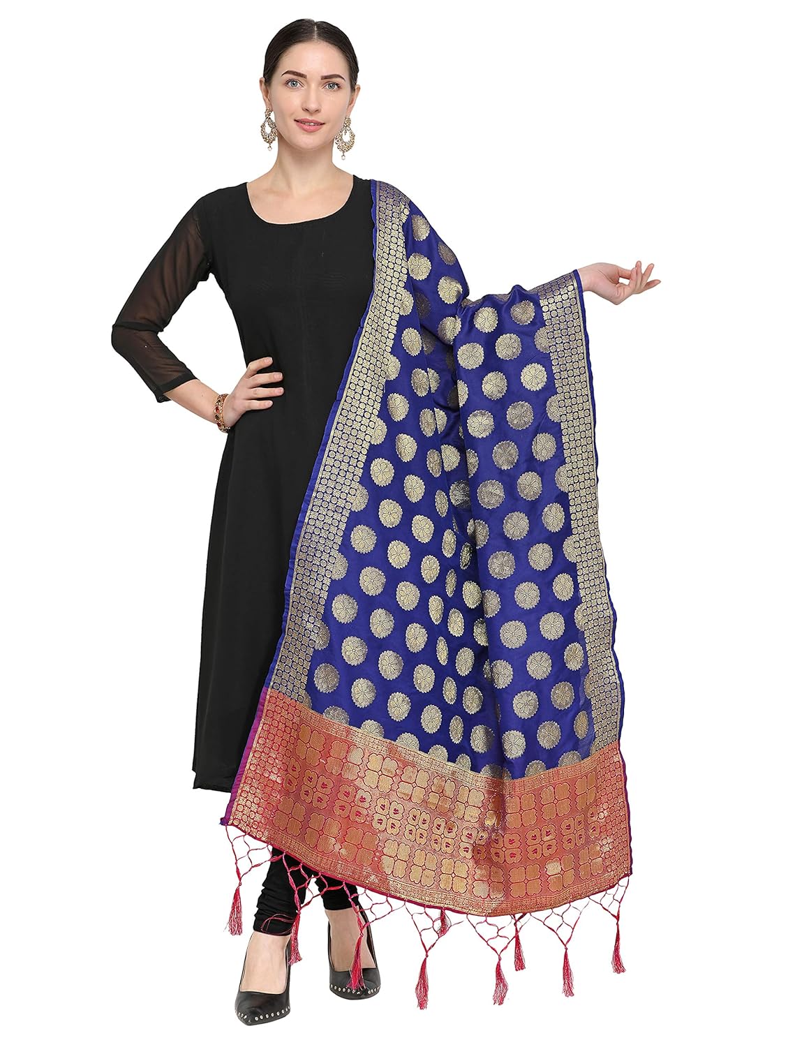 pisara women silk banarasi dupatta,cyan