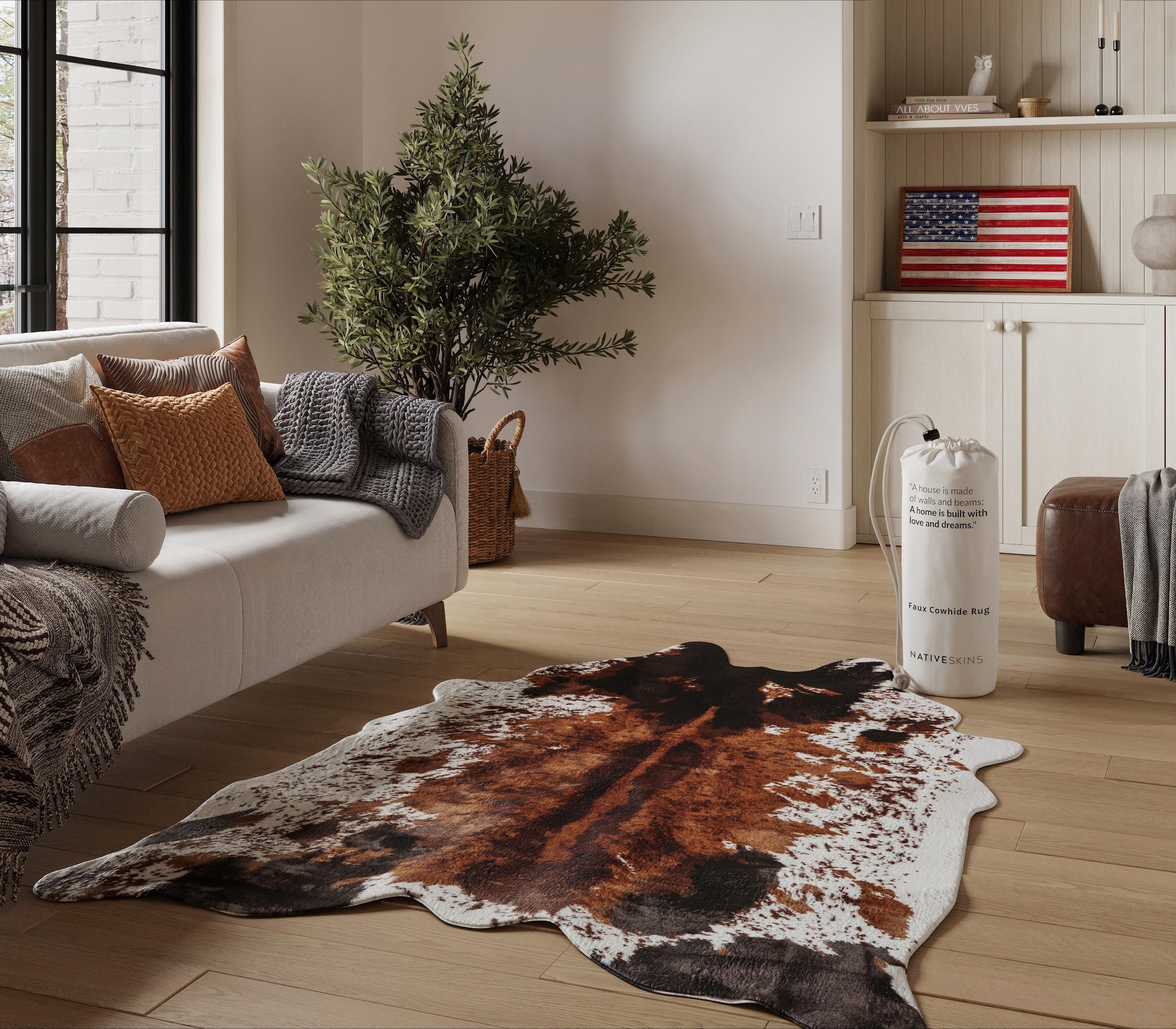 NativeSkins Faux Cowhide Rug (140cm x 200cm) – Original Brown Mix (Large) - Cow Print Area Rug with Faux Suede No-Slip Backing, Cow Print Rug, Animal Hide Rugs, Cowhide Rugs for Living Room