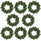 Dingion 8 Pcs 10 Inch Christmas Cedar Wreath for Front Door, Artificial Green Christmas Wreath for Home Indoor Outdoor Wall Window Porch Farmhouse Winter Decorations and Holiday Greenery