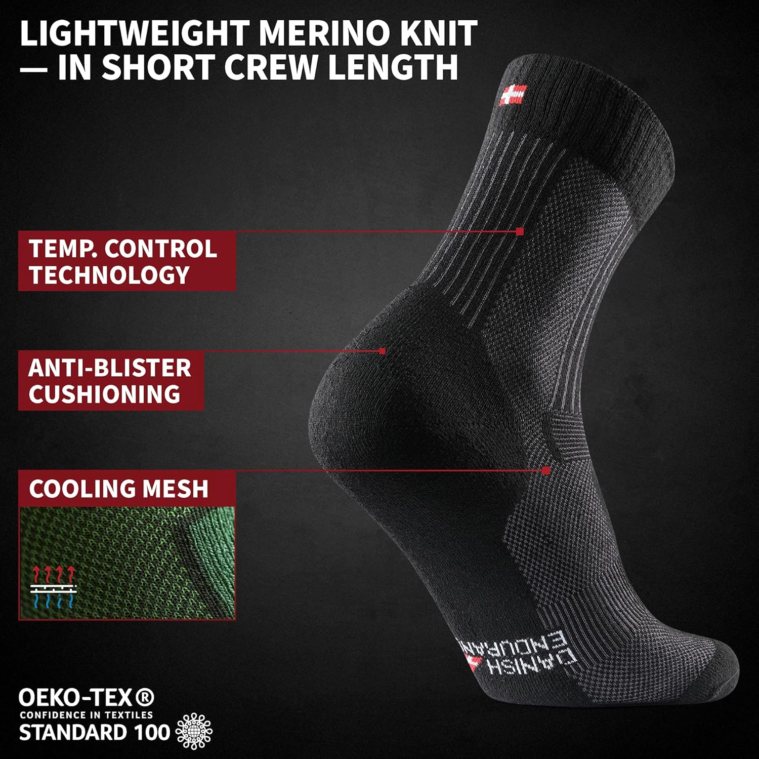 DANISH ENDURANCE Merino Wool Light Hiking Socks 3-Pack for Men, Women & Kids, Trekking, Made in EU, Lightweight, Breatheable: Clothing