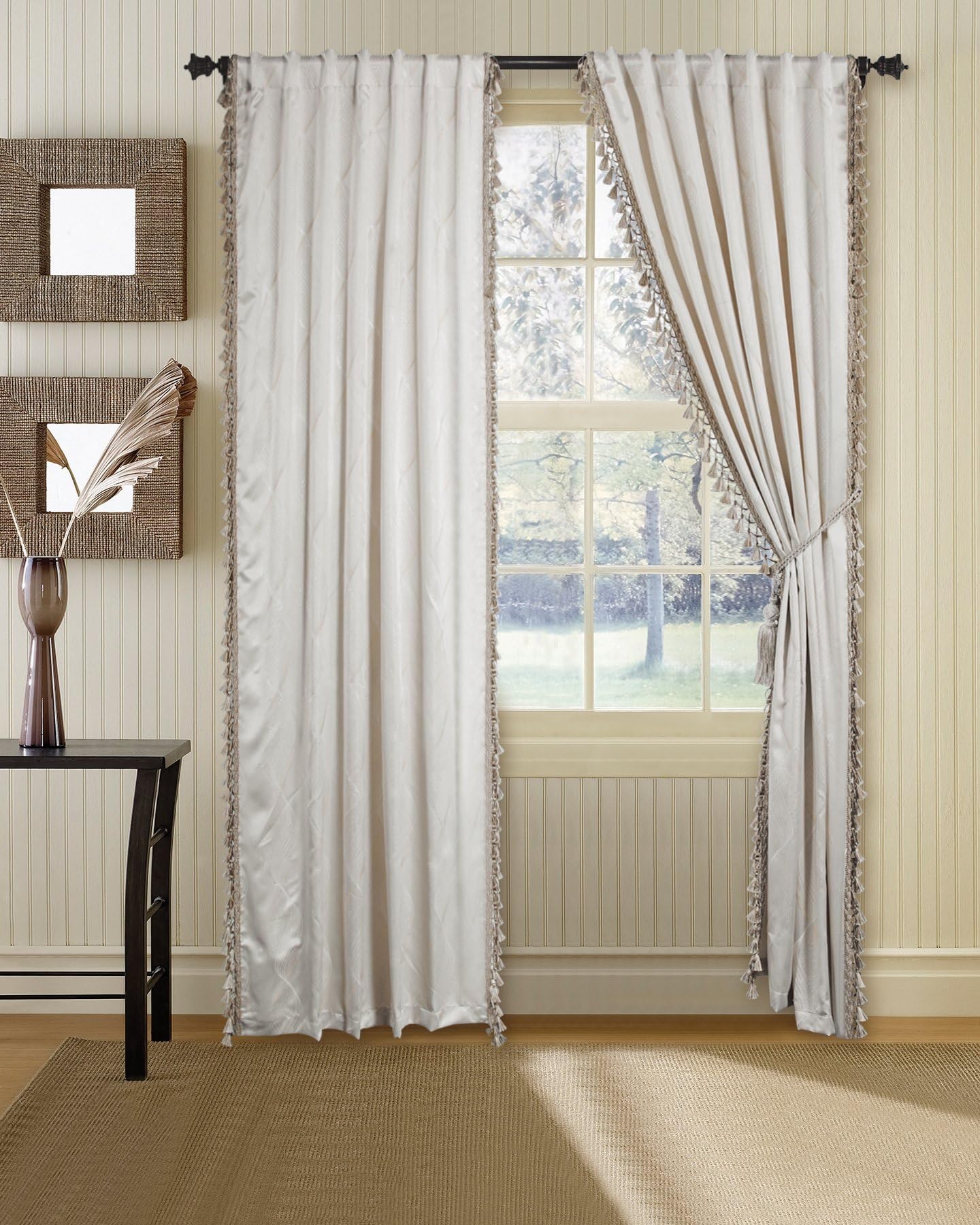 Deco Window Romani 2 Piece Polyester Window Curtain Set - 5 ft, Beige