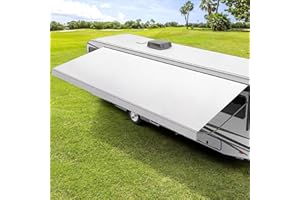 Tsumbay RV Awning Fabric Replacement, 18.5oz Heavy-Duty Weatherproof Anti-UV Vinyl Awning Fabric for Outdoor Camper & Trailer and Motorhome 17'(Fabric 16'2"), White