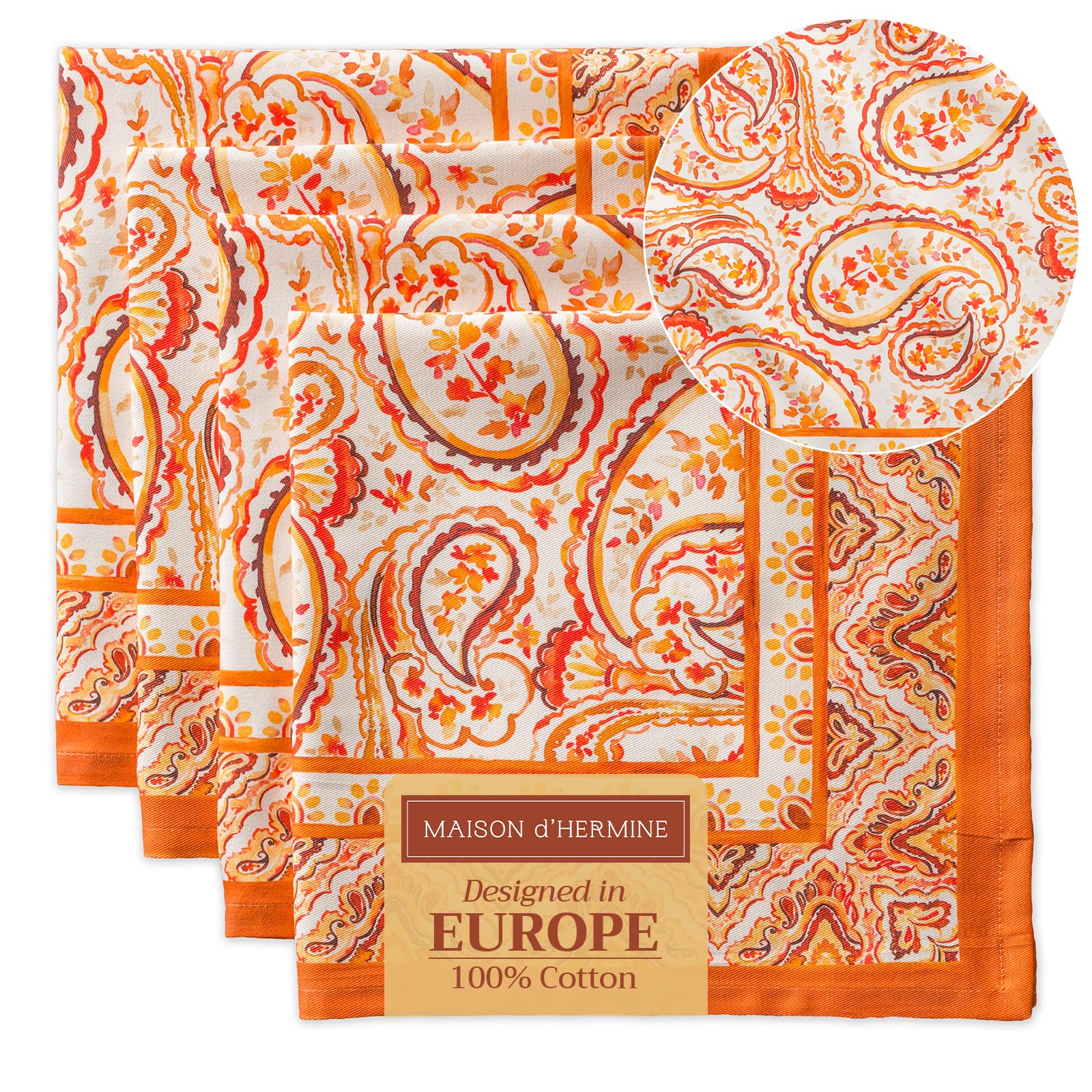 Photo 1 of Maison d' Hermine Cloth Napkins Set of 4 100% Cotton for Thanksgiving Christmas Decorations Everyday Reusable Square Fall Napkins Cloth Washable Dinner Party (Palatial Paisley, 20"x20")