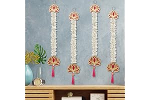 SMIZZY ; (RE)TOUCHING LIVES Smizzy Lotus Hangings for Indian Decoration/Floral Wall Hangings for Temple Decor | Pooja Room Decoration Items | Back Dropper | showpiece for Decor Ganpati Wedding, Pack of 4, 21 in Long, White