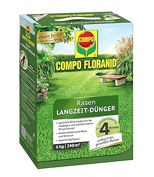 COMPO FLORANID Rasen Langzeit-Dünger, 4 Monate Langzeitwirkung, Feingranulat, 6 kg, 240 m²