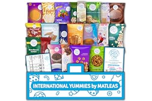 INTERNATIONAL YUMMIES BY MATLEAS Maxi International Snack Box | Premium Exotic Foreign Snacks | Unique Snack Food Gifts Included | Blue Cosmic Space Theme | Candies from Around the World | 20 Full-Size + 1 Bonus Snacks