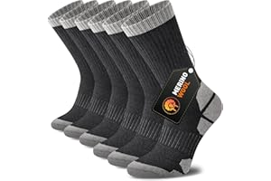 Niorasen Merino Wool Hiking Crew Socks for Men & Women, Thick Thermal Cushioned Winter Socks, Moisture-Wicking, 3 Pairs