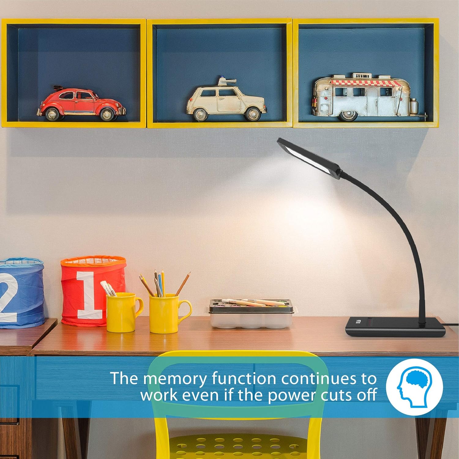 TROND Eye-Care LED Desk Lamp Dimmable, Flexible Gooseneck, 3 Color Temperatures, Non-Glaring for Bedside, Nightstand, Side Table, Office, Reading & Task Lighting - - 
