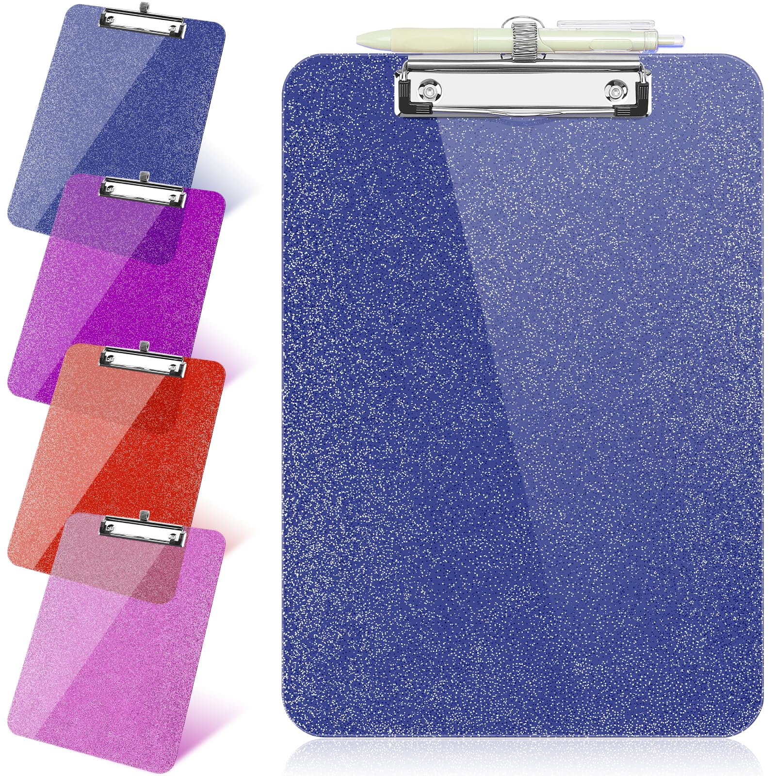Photo 1 of 1 Pcs Clear Glitter Clipboards, Plastic Clipboard with Pen Holder,Size 8.85 x 12.4 in Shiny Clipboards with Low Profile Clip,Cute Hanging Clipboard for Office Supplies Sparkly Clip Board-Navy Blue