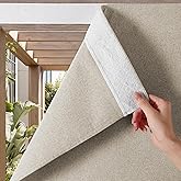 NICETOWN 100% Blackout Linen Outdoor Curtains for Patio, Waterproof & Windproof Gazebo Curtains Sticky-Back Top & Back Tab Bottom, Sun Shades with 2 Straps & Rope, W52 xL84, Natural, 2 Panels