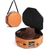 Marscamd Vegan Leather Hat Box Fits 4 Cowboy or Wide-Brim Hats, Padded Storage Case with Shoulder Strap &amp; Trolley Sleeve for Travel or Home Storage (Facet Series, Brown)