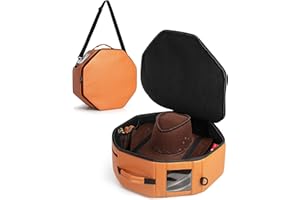 Marscamd Leather Hat Box Fits 4 Cowboy or Wide-Brim Hats, Padded Storage Case with Shoulder Strap & Trolley Sleeve for Travel or Home Storage, Brown
