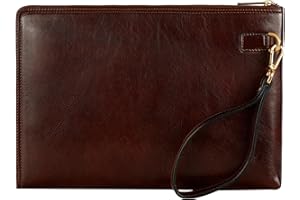 Time Resistance Leather Clutch for Men Organizer Wrist Bag Briefcase Handmade in Italy