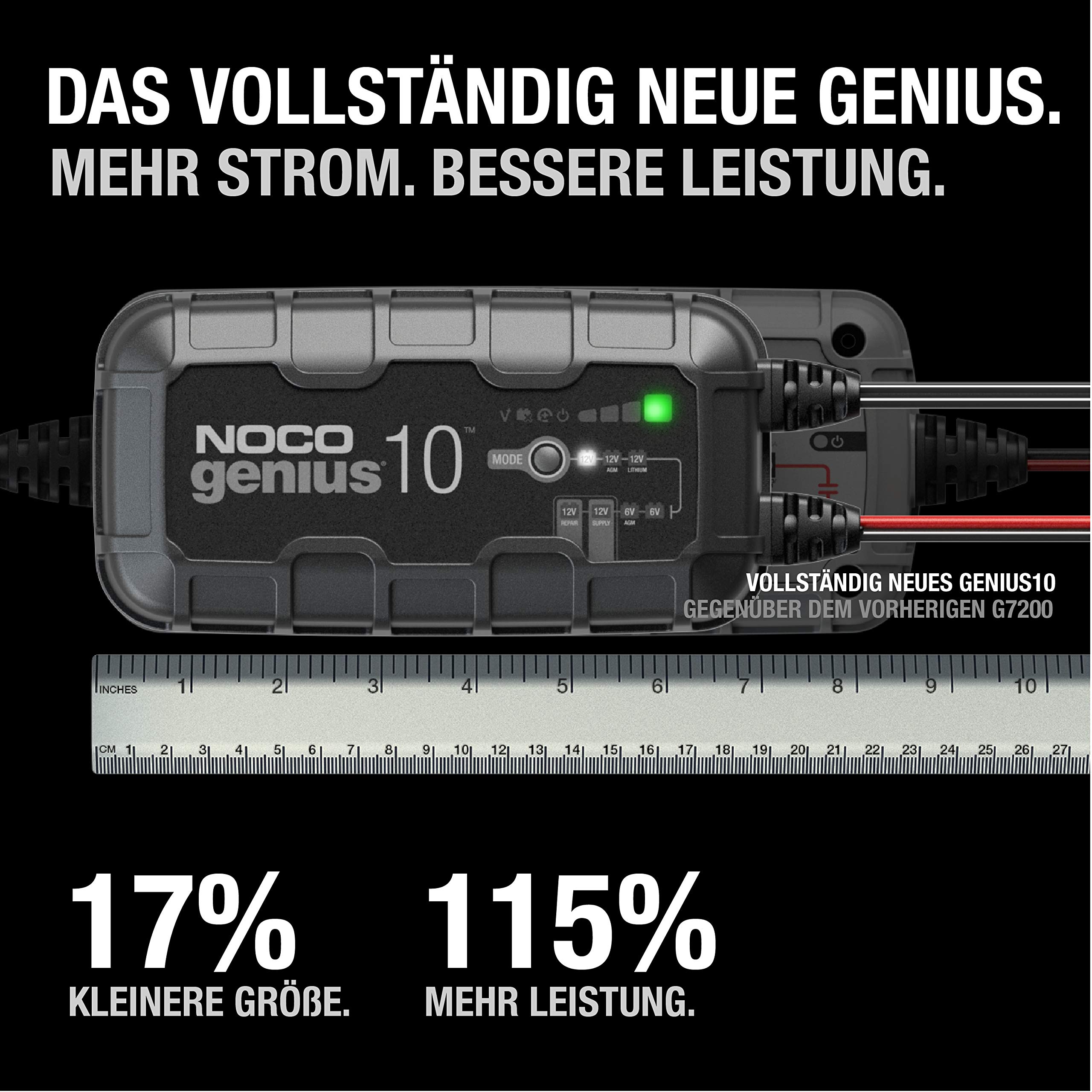 NOCO GENIUS10: 10A Batterieladegerät für Auto & Motorrad — 6V/12V Erhaltungsladegerät & Entsulfator — Für AGM, Lithium (LiFePO4) & Start-Stopp-Batterien 2