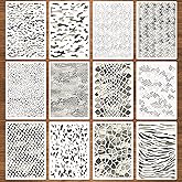 12 Pcs Camo Print Stencils, Large Camouflage Stencils for Spray Paint Reusable Digital Camo Pattern Stencils for Painting on Wood Boat Canvas Paper Crafts 8.3"x11.7"