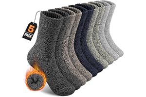 UUMIAER 5 Pairs Merino Wool Socks for Men, Thermal Wool Hiking Socks Supper Thick Winter Crew Socks (US Size 7-13)