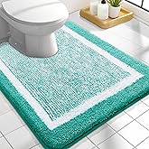 OLANLY Toilet Rugs U-Shaped 24x20, Extra Soft and Absorbent Microfiber Bathroom Rugs, Non-Slip, Machine Wash Dry, Plush Shaggy Contour Bath Mats for Toilet Base (Green and White)