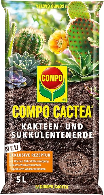 Compo Cactea Kakteen Und Sukkulentenerde Mit 8 Wochen Dunger Fur Alle Kakteenarten Und Dickblattrige Pflanzen Kultursubstrat 5 Liter Amazon De Garten