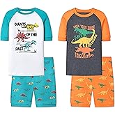 Joyond Boys Pure Cotton Summer Pjs for 2-14 Years, Kids Short Sleeve 4-Piece Pajamas Set Little Boys Sleepwear