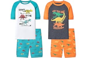 Joyond Boys Pure Cotton Summer Pjs for 2-14 Years, Kids Short Sleeve 4-Piece Pajamas Set Little Boys Sleepwear