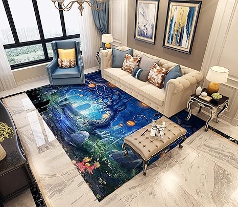 Amazon アブストラクト 青 カラフルな ピンク ミニチュア ラグ 130x185cm マンション 薄い 風水 ずれない 300 150一年中 長方形 子供 用 安い絨毯 ラグ カーペット オンライン通販