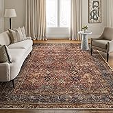 Bloom Rugs Washable Non-Slip 6' x 9' Rug - Terracotta/Mustard Traditional Area Rug for Living Room, Bedroom, Dining Room, and