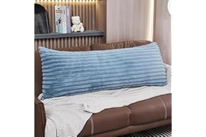 WERDIM Dusty Blue Striped Body Pillow Cover 21x54 Long Body Pillow Case, Plush Fluffy Faux Fur Body Pillowcase Cover with Zipper, Soft Rectangular Pillow Cover for Pregnant Women Side Sleeper
