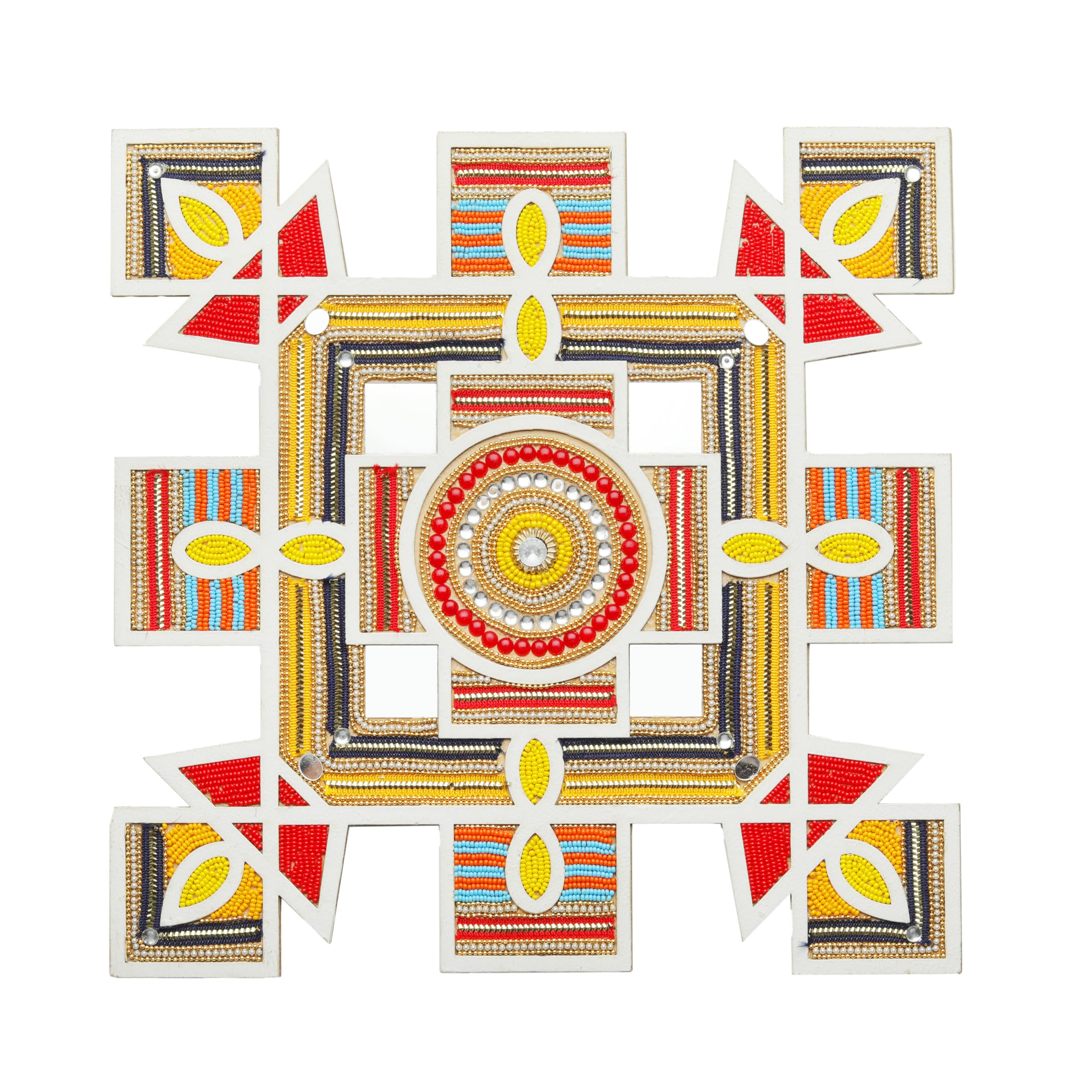 DIY MDF Readymade Square Lotus Designer Rangoli Mat Easy to Use Rangoli Template Easy to Fill Wooden MDF Rangoli Boards for Christmas New year Decorations decorations Festival (Size:- 12 Inches)