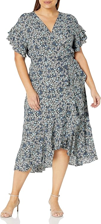 max studio floral wrap dress