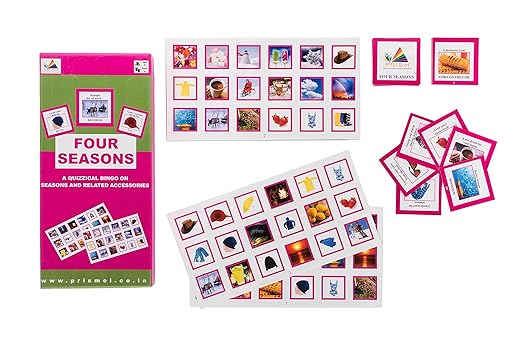 Prism Edutives Four Seasons A Clue Based Pictorial On Seasons And Related Vocabulary Bingo (Green and Pink)