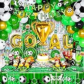 HJINGY 280 PCS Soccer Party Decorations, Soccer Themed Birthday Party Supplies Includes Soccer Balloons, Curtains, Happy Birthday Banner, Tablecloth, Plates, Napkins, Cake Toppers for Boys Sport Party