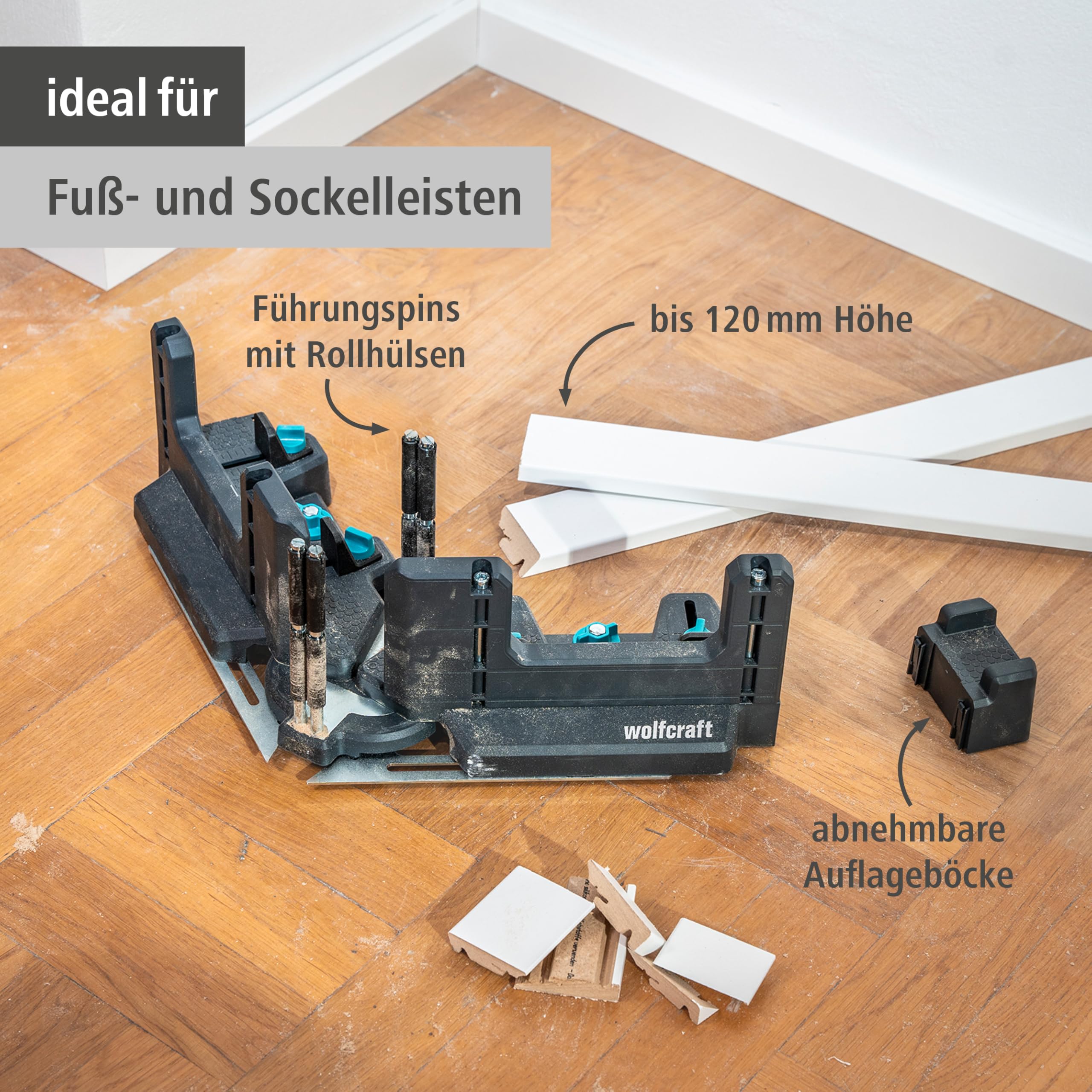 wolfcraft Schmiege und Gehrungsschneidlade PRO - 6956000-2-in-1 Gehrungslade zum Schneiden von bis zu 120 mm hohen Fußleisten & Sockelleisten und Ausmessen von Raumwinkeln 2