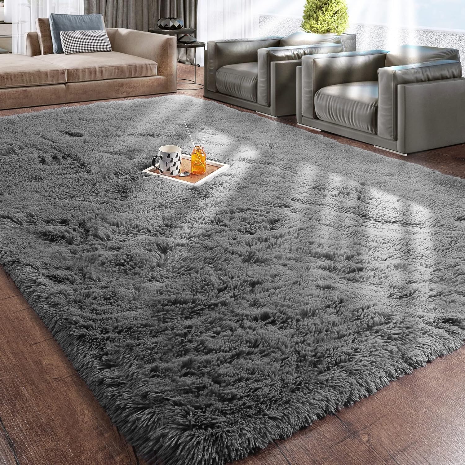Rugs, Pads & Protectors - RUGTUDER Grey Soft Area Rug for Bedroom,8x10,Big Fluffy Furry Shaggy Fuzzy Rug,Shag Carpet for Living Room ,Baby Room, Girls Boys Room,Dorm Nursery Room Rug for Kids ,Non-Slip Rug
